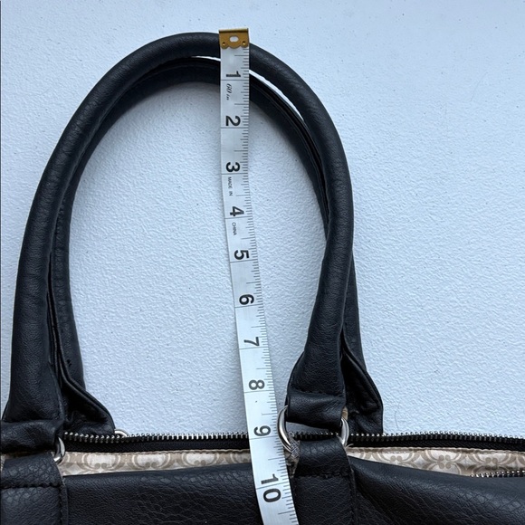 Charming Charlie Black Faux Leather Satchel Purse Tote Handbag Tassel - Picture 11 of 15